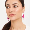 Liquorish Pink Flower Drop Earrings With Pearl Detail