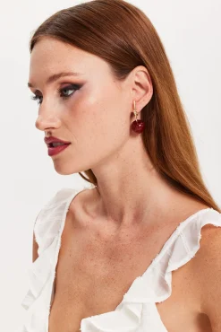 Liquorish Sparkly Cherry Drop Style  Earrings With Knot Detail
