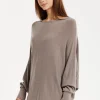 Liquorish Women's Jumper Beige Soft Knit with Batwing Sleeves - Effortless Elegance