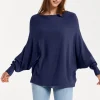 Liquorish Women's Jumper Navy Soft with Batwing Sleeves