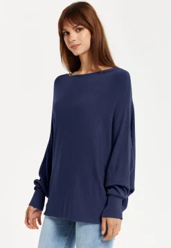 Liquorish Women's Jumper Navy Soft with Batwing Sleeves