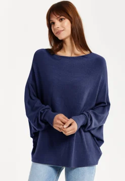 Liquorish Women's Jumper Navy Soft with Batwing Sleeves
