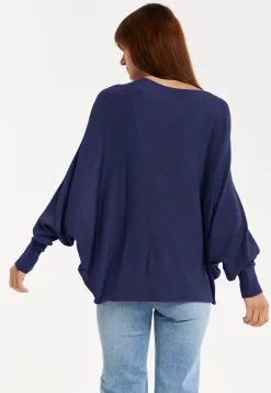 Liquorish Women's Jumper Navy Soft with Batwing Sleeves