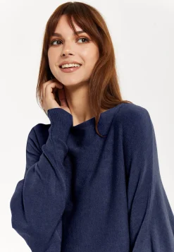 Liquorish Women's Jumper Navy Soft with Batwing Sleeves