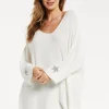 Liquorish Women's Jumper White V-Neck Long Sleeve with Star Embellishments