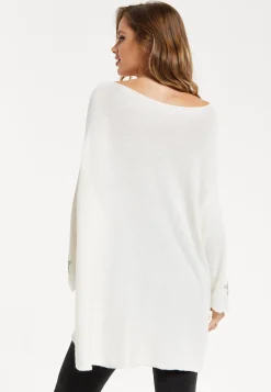 Liquorish Women's Jumper White V-Neck Long Sleeve with Star Embellishments