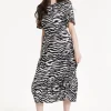Liquorish Zebra Print Short Sleeve Midi Dress