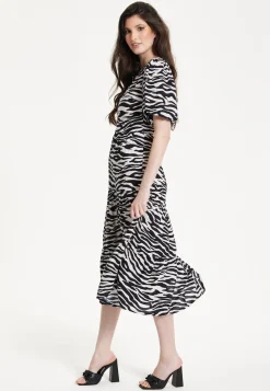 Liquorish Zebra Print Short Sleeve Midi Dress