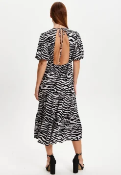 Liquorish Zebra Print Short Sleeve Midi Dress
