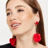 Long Flower Petal Dangle Earrings in Red