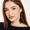 Matte Black Flower Petals Long Drop Dangle Earrings