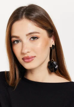 Matte Black Flower Petals Long Drop Dangle Earrings