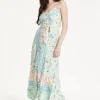 Mint Boho Floral Tie Front Maxi Dress