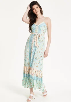 Mint Boho Floral Tie Front Maxi Dress