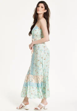 Mint Boho Floral Tie Front Maxi Dress