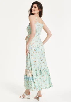 Mint Boho Floral Tie Front Maxi Dress