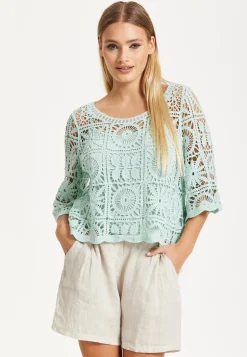 Mint Green Knitted Crochet Lace Top