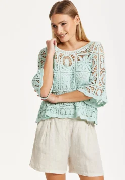Mint Green Knitted Crochet Lace Top