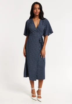 Navy Floral Print Kimono Wrap Maxi Dress