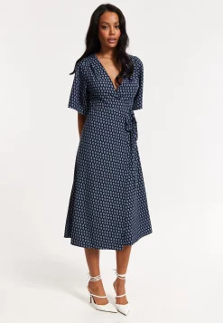 Navy Floral Print Kimono Wrap Maxi Dress