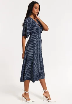 Navy Floral Print Kimono Wrap Maxi Dress