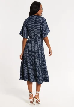Navy Floral Print Kimono Wrap Maxi Dress