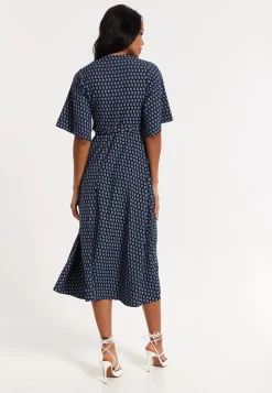 Navy Floral Print Kimono Wrap Maxi Dress