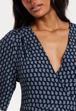 Navy Floral Print Kimono Wrap Maxi Dress