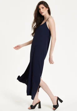 Navy Strappy Split Maxi Dress