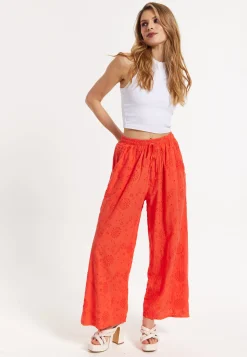 Orange Embroidered Wide Leg Trousers