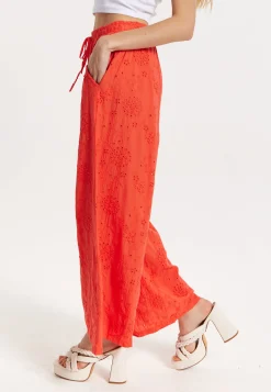 Orange Embroidered Wide Leg Trousers