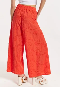 Orange Embroidered Wide Leg Trousers