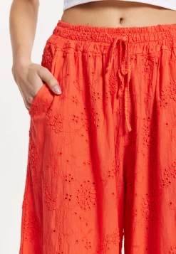 Orange Embroidered Wide Leg Trousers