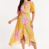 Paisley Print Wrap Front Midi Dress