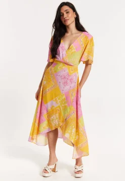 Paisley Print Wrap Front Midi Dress