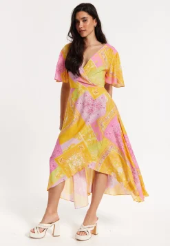 Paisley Print Wrap Front Midi Dress