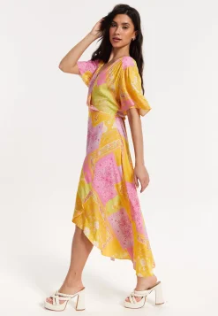Paisley Print Wrap Front Midi Dress