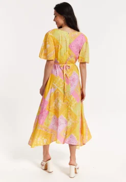 Paisley Print Wrap Front Midi Dress