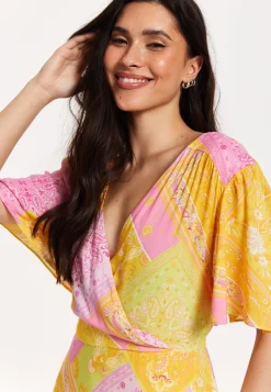 Paisley Print Wrap Front Midi Dress