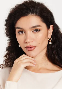 Pearl Hoop Earrings with Gold