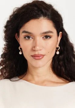 Pearl Hoop Earrings with Gold