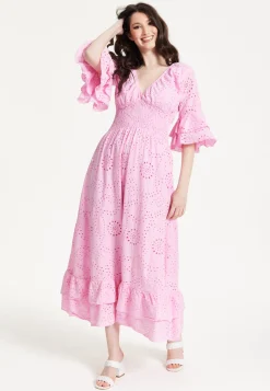 Pink Broderie Anglaise Maxi Dress