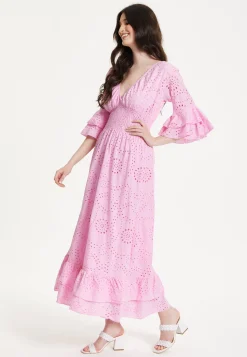 Pink Broderie Anglaise Maxi Dress