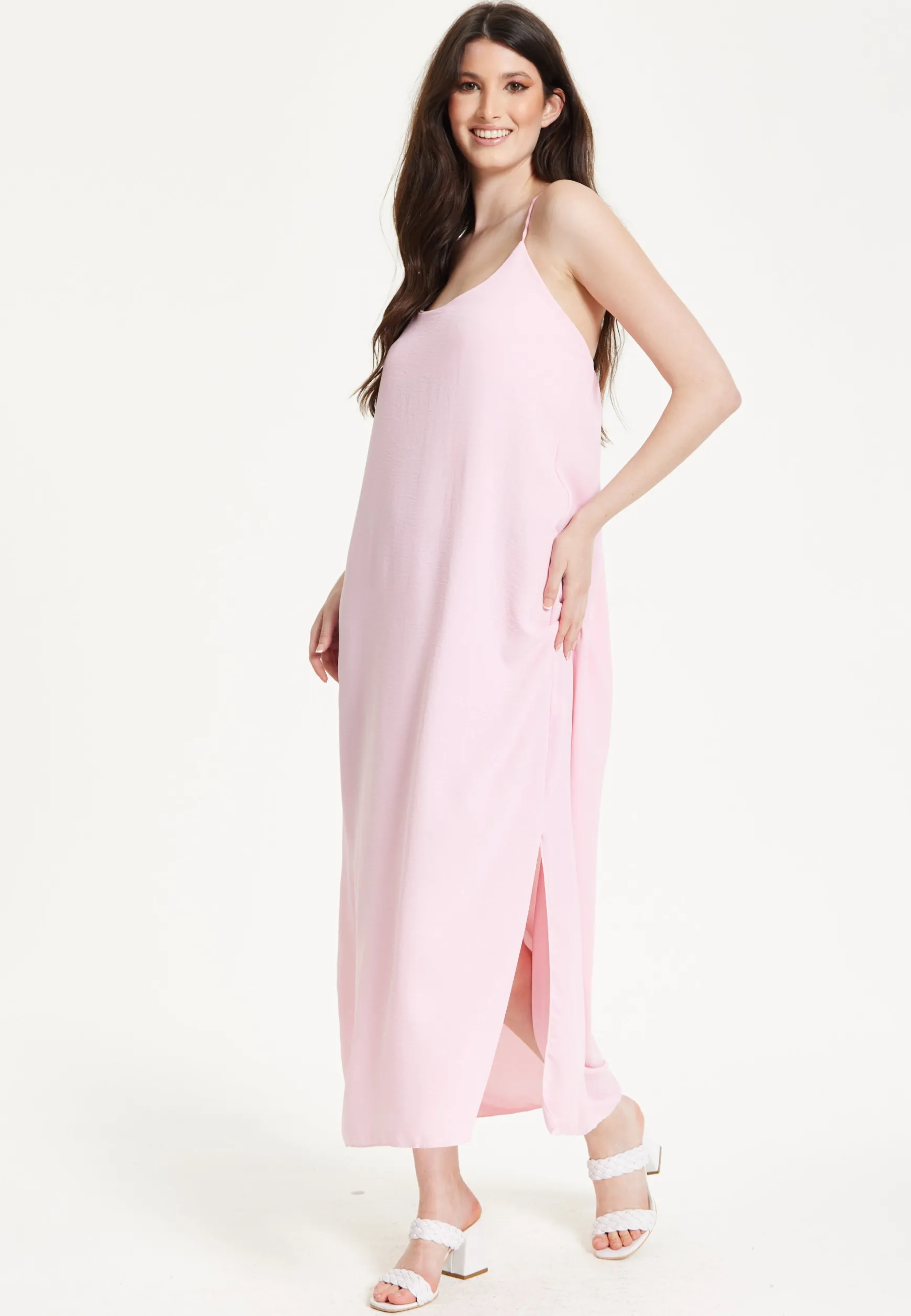 Pink Cross-Back Maxi Dress
