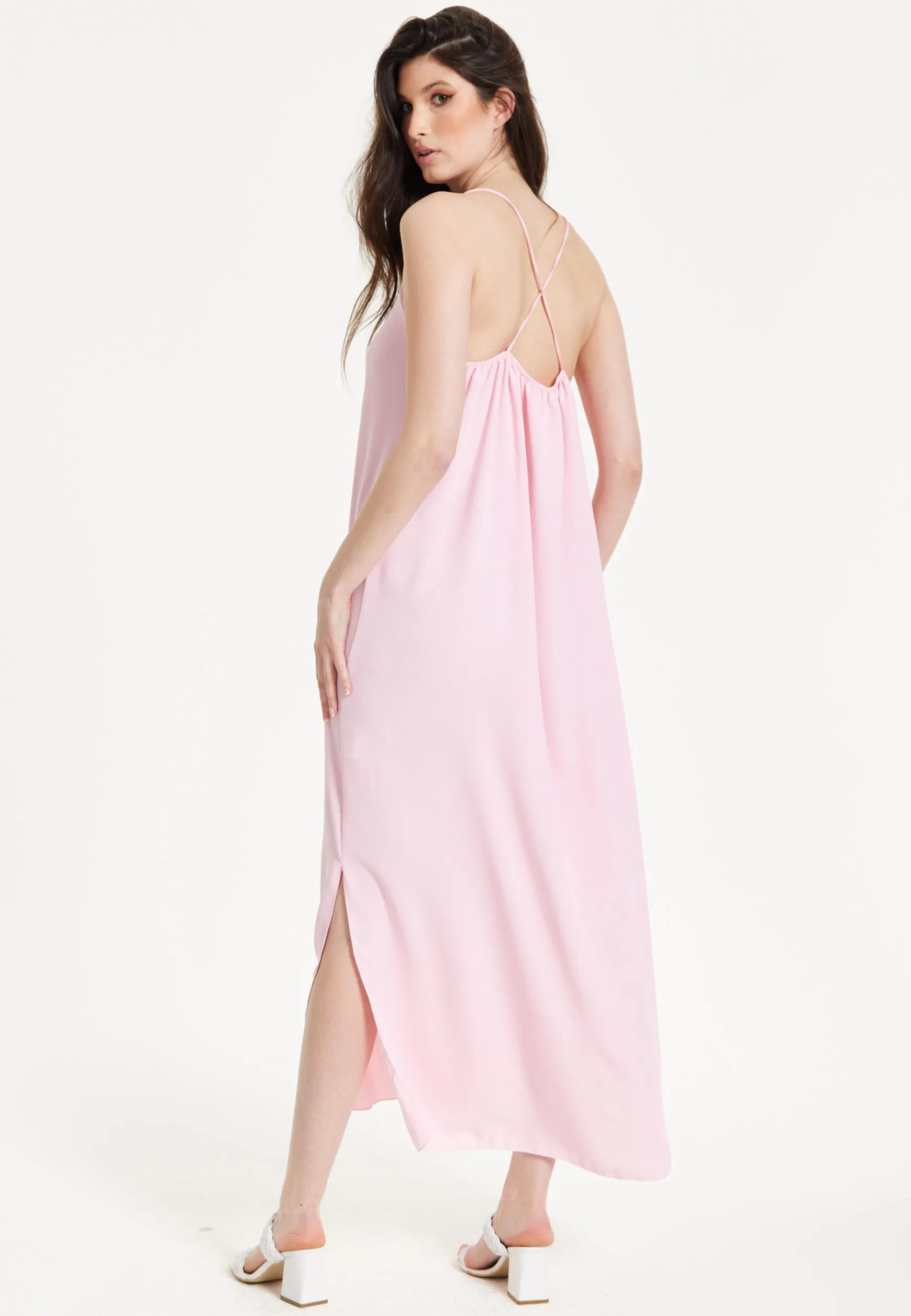 Pink Cross-Back Maxi Dress
