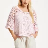Pink Knitted Crochet Lace Top