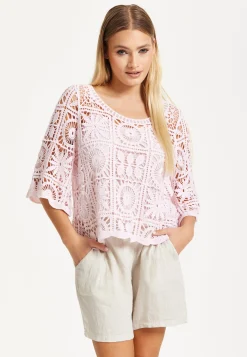 Pink Knitted Crochet Lace Top