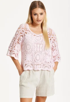 Pink Knitted Crochet Lace Top