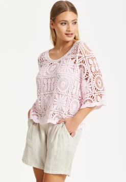 Pink Knitted Crochet Lace Top