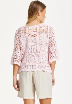 Pink Knitted Crochet Lace Top